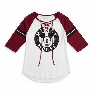 Disney Woman Mickey Mouse Maroon and White Long Sleeve Tee